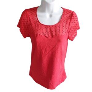 Red Short Sleeve Tee w Polka Dot  Size Large